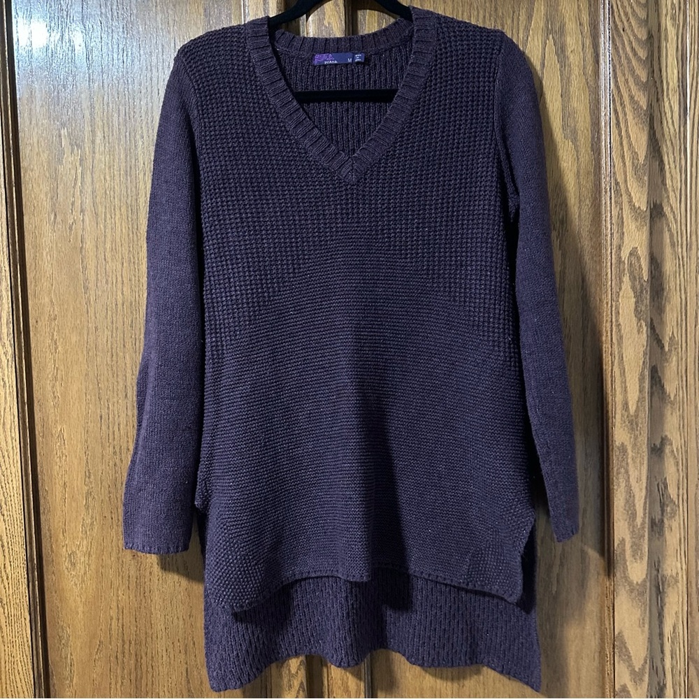 Prana Women's V-Neck High Low Pullover Tunic Sweater Plum Sz M